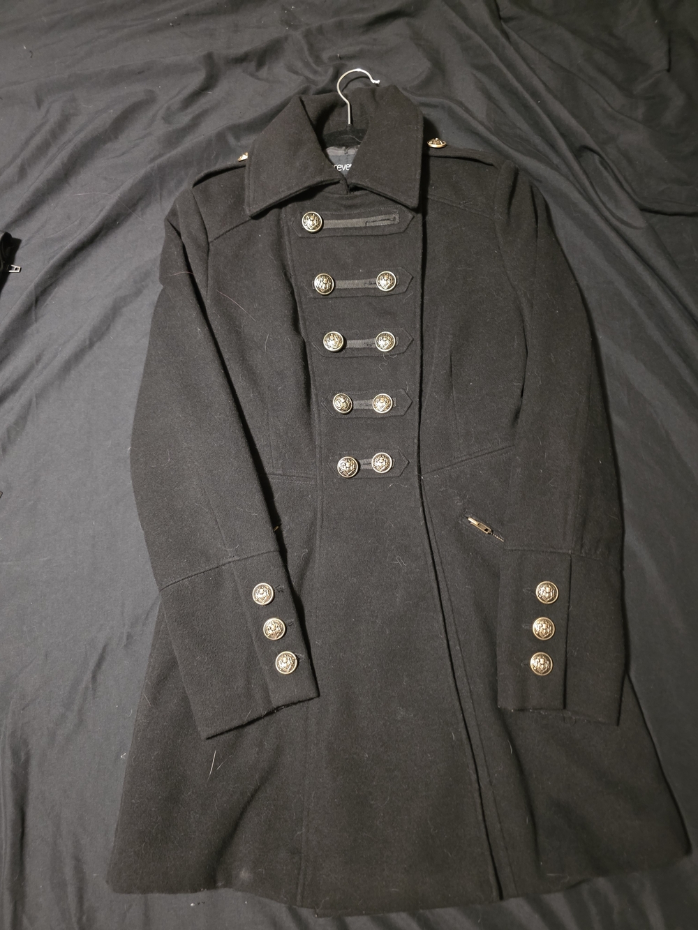 Forever 21 Black Military-Style Pea Coat with Gold Buttons